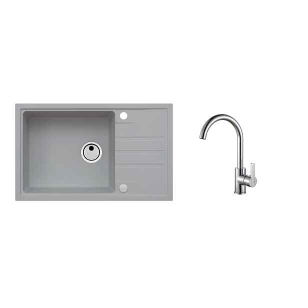 Alveus SET ALVEUS INTERMEZZO 130/81+BATERIE TONIA Chrom obdélníkový granitový dřez 780 x 480 mm v setu s baterií