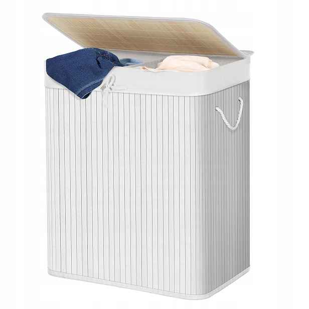 Bambusový koš stojící bílý 52 cm s vložkou Boho