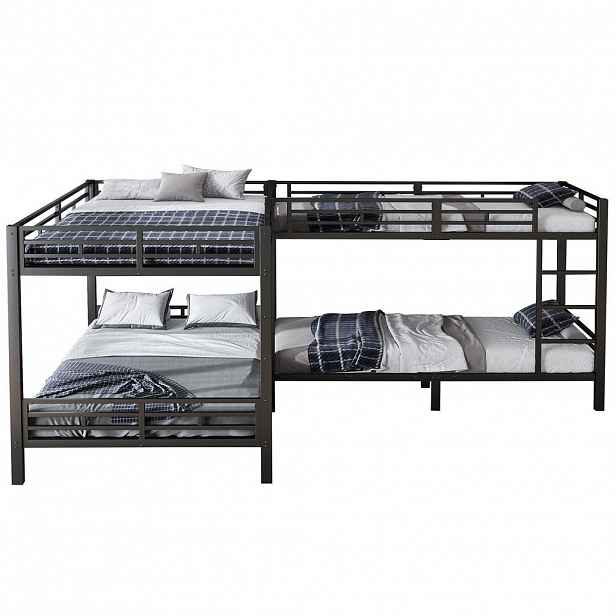 CHICFURN PATROVÁ POSTEL 90/200 cm & 140/200 cm v černé barvě s tříschůdkovým žebříkem