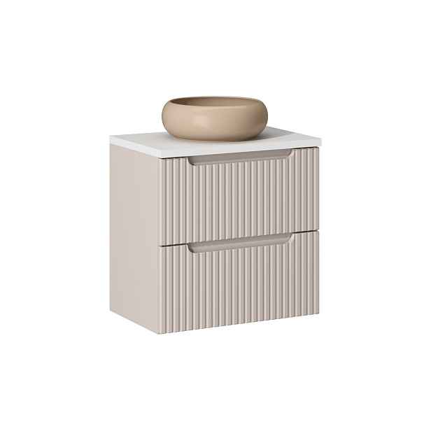 Comad Závěsná skříňka Nova Cashmere Wiki II s deskou a umyvadlem 60 cm kašmírová/bílá