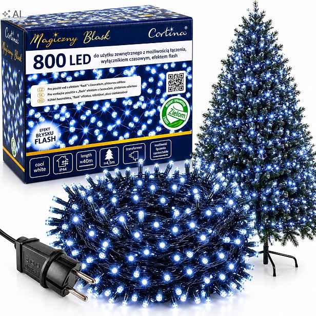 Vánoční Osvětlení Na Stromeček 800 Led Časovač Na Vánoční Stromeček Studený Bílý Flash Studený Bílý