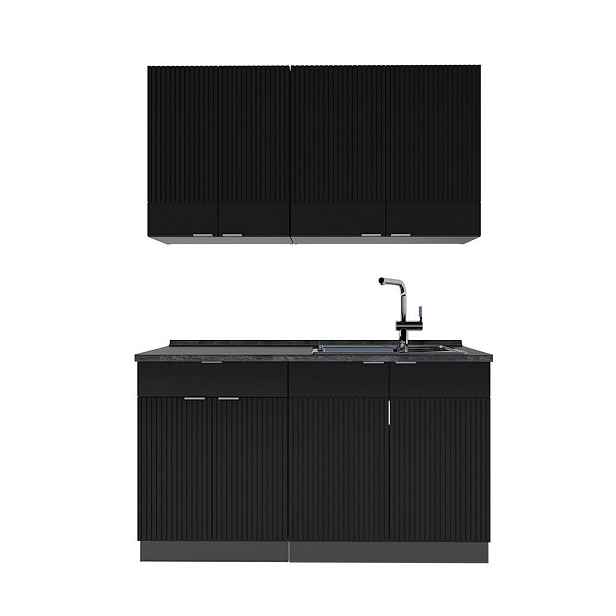 Vicco JEDNOTKOVÁ KUCHYNĚ Fame-Line Černý pruhovaný/antracitový 140 cm , PD Antracit