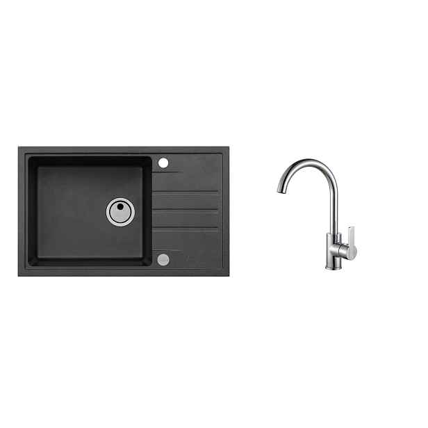 Alveus SET ALVEUS INTERMEZZO 130/91+BATERIE TONIA Chrom obdélníkový granitový dřez 780 x 480 mm v setu s baterií
