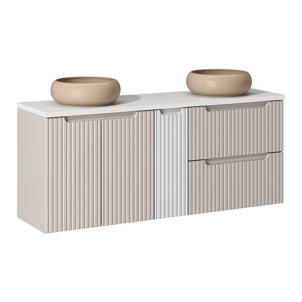Comad Závěsná skříňka Nova Cashmere Wiki s deskou a umyvadly 140 cm bílá/kašmír