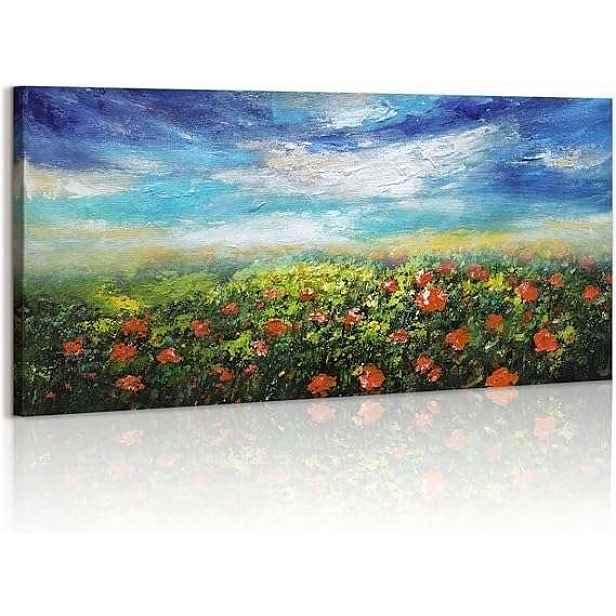 Obraz na plátně s dřevěným rámem 50x120 cm v motivu květin na louce