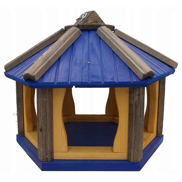 Polský dřevěné krmítko pro ptáky Zahradní závěsné 45x35 K42 Modré