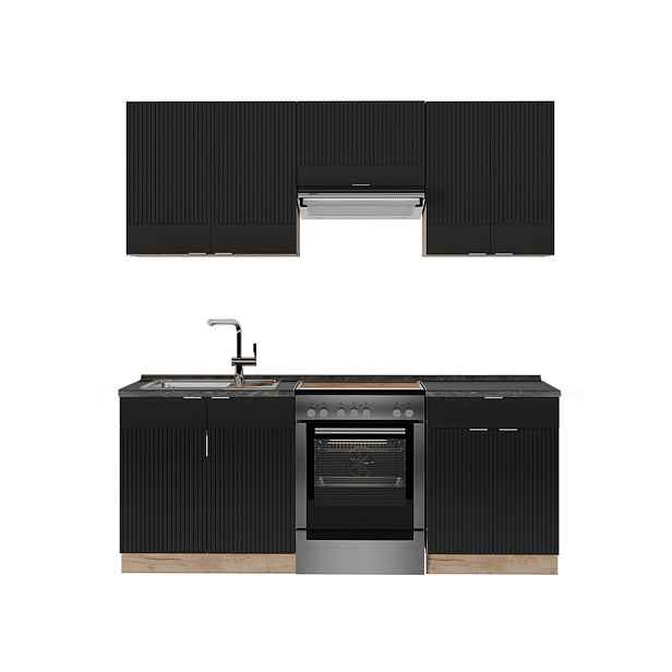 Vicco KUCHYŇSKÝ KOUT Fame-Line Černý pruhovaný/zlatý dub 200 cm , PD Antracit