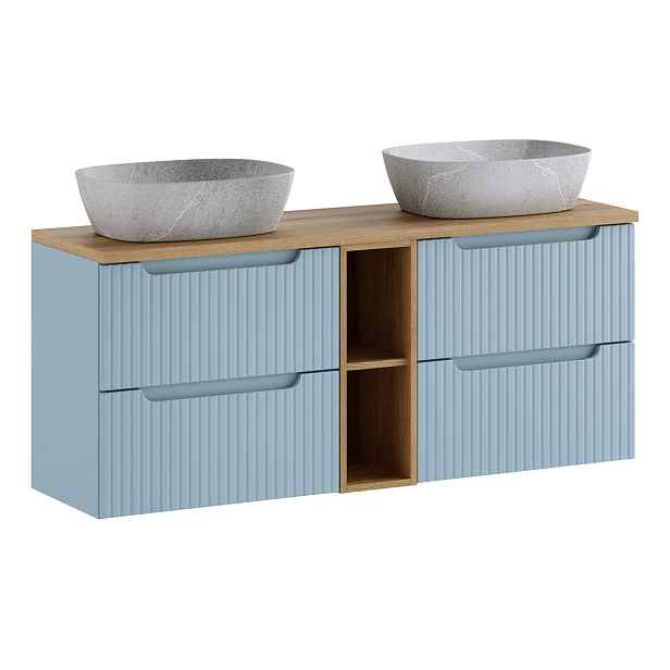 Comad Závěsná skříňka Nova Denim Anna s deskou a umyvadly 140 cm modrá/dub coast evoke