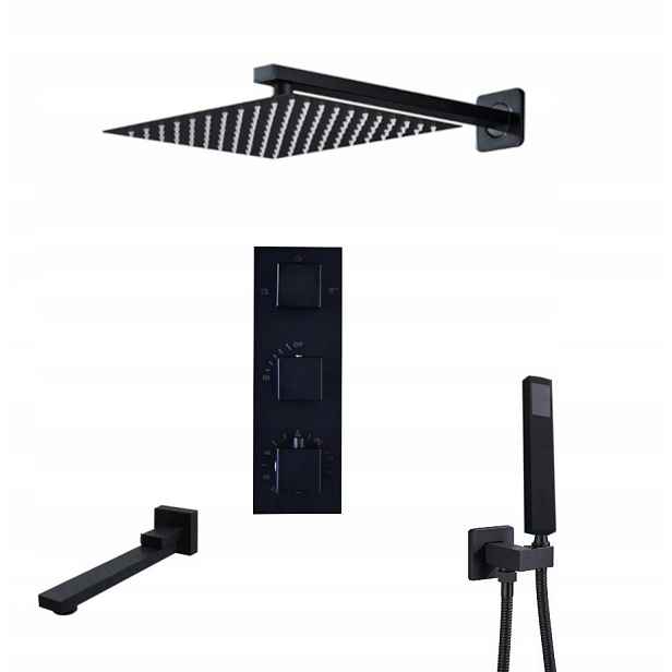 Podomítkový Set Termostat Vývod Černý Mat 30 CM