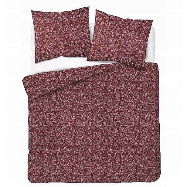 Povlečení 220x200 Perkál elegantní luxusní červená bordó stříbrná s lístky