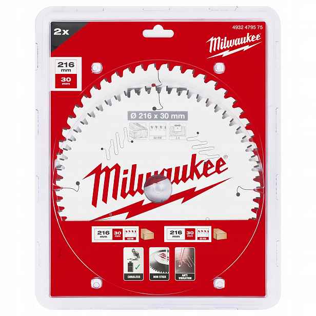 Sada pilových kotoučů na dřevo 216 x 30 mm 2 ks Milwaukee