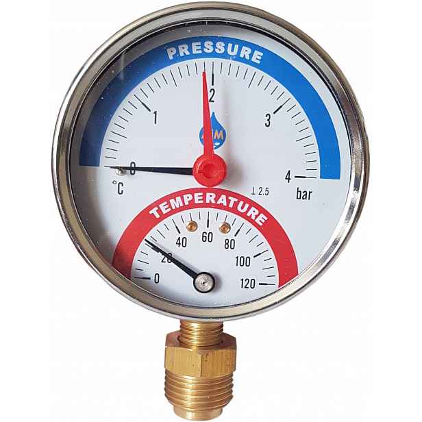 Termomanometr 80 mm 1/2 4 bar 120C Spodní Radiální