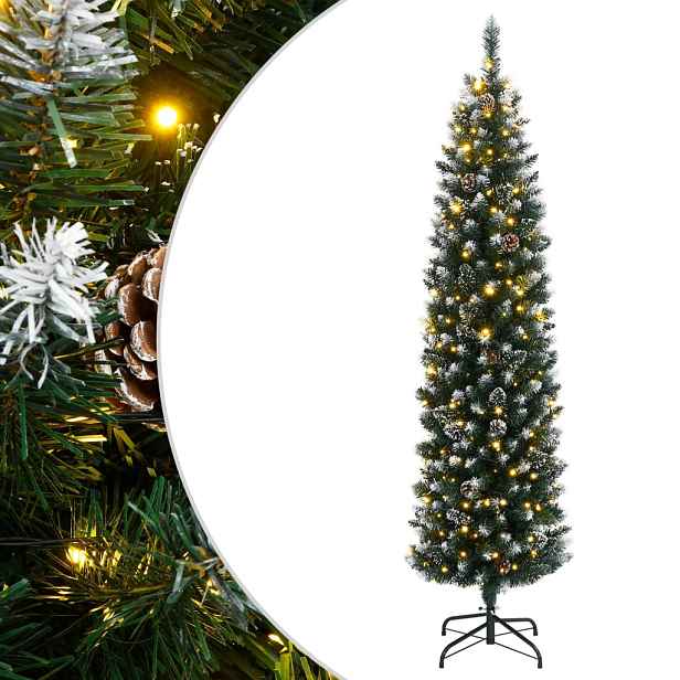 vidaXL Umělý úzký vánoční stromek s 300 LED 180 cm