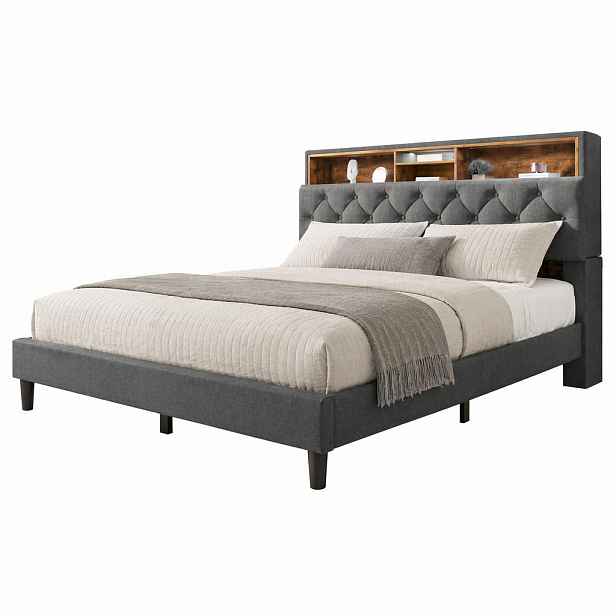CHICFURN ČALOUNĚNÁ POSTEL 140/200 cm v šedé barvě s úložným čelem a LED osvětlením