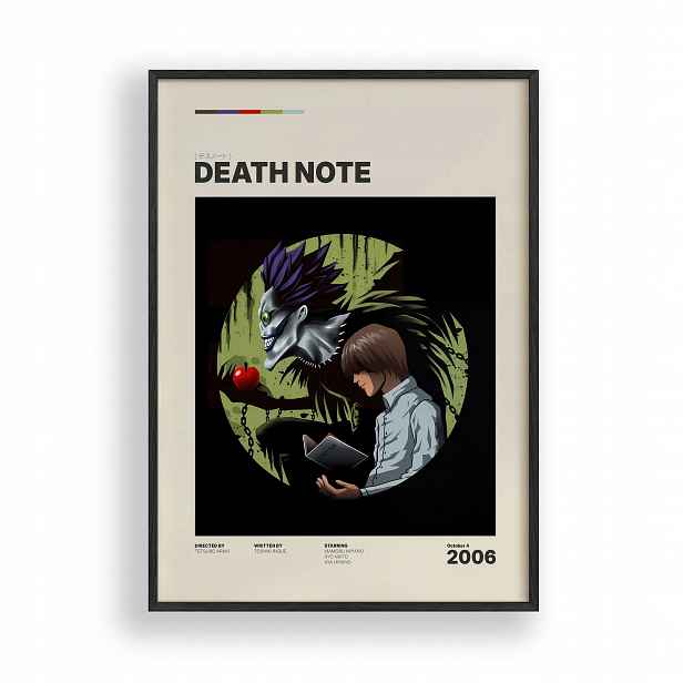 Obraz Death Note Light Yagami Ryuk Plakát Rámeček Dřevěný Černý 30x42 cm