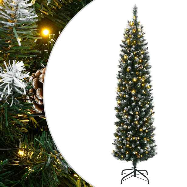 vidaXL Umělý úzký vánoční stromek s 300 LED 210 cm