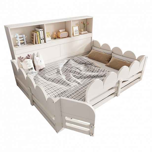 CHICFURN DĚTSKÁ POSTEL 140/190 cm v bílé barvě s ochrannou zábranou, dvířky a policí