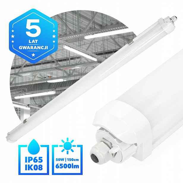 Hermetické Led svítidlo 50W Lineární 4000K IP65 Garážová lampa 6500lm