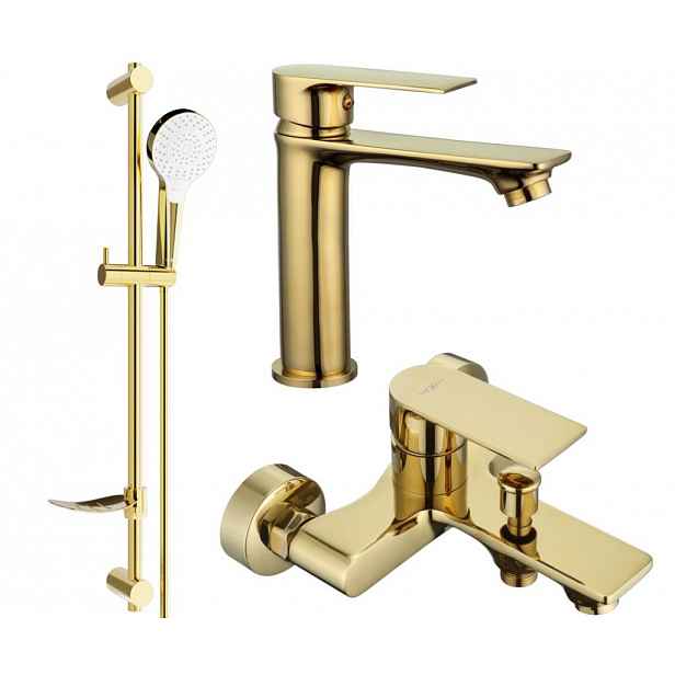 MEXEN - Mexen Royo DF05 Set umyvadlové a vanové baterie s příslušenstvím zlata 72203DF05-50