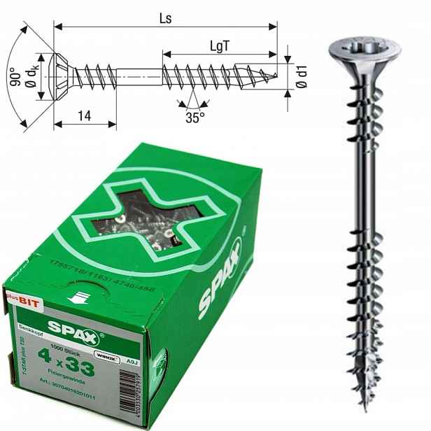 Univerzální vruty do dřeva Spax 4 x 33 mm 1000 ks bit
