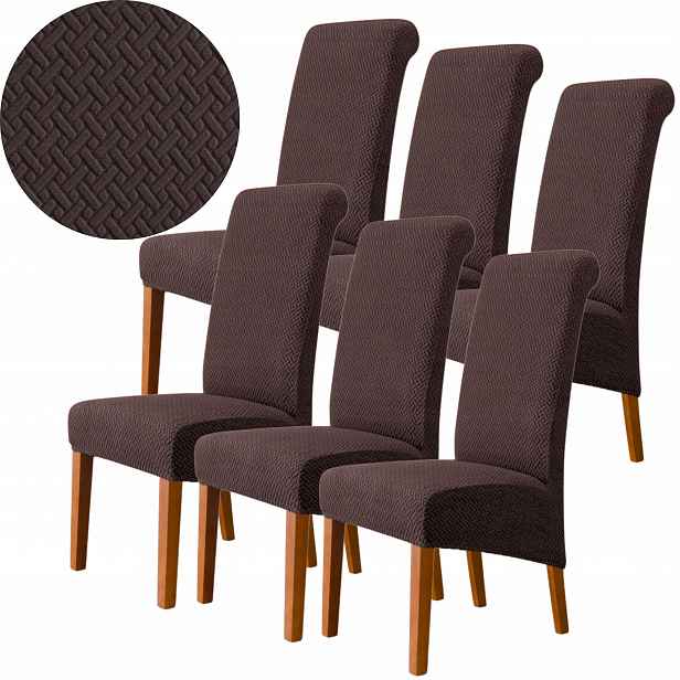 6 X Potah Na Židli Žakár Jedle Elastický Oeko-tex Čokoládově Hnědý