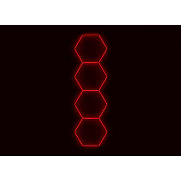 Kompletní Led hexagonové svítidlo červené, rozměr 4 elementy 97 x 327 cm