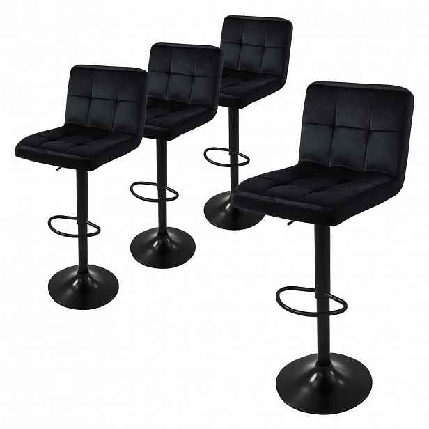 ML-DESIGN SADA 4 barových židlí, černé, sametové, výškově nastavitelné/otočné