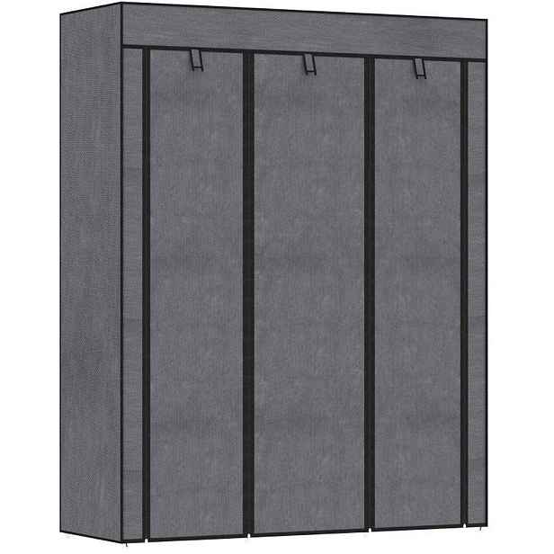 Modfu LÁTKOVÁ skříň z textilie 125x43x162,5 cm tmavě šedá se 2 tyčemi a 8 policemi, se zipovým uzavíráním