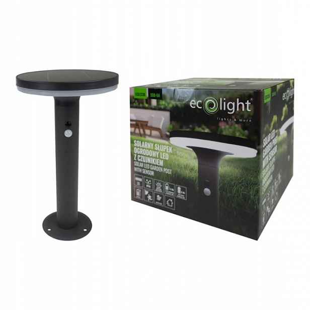 Solární Led Zahradní Osvětlovací Sloupek Černý SSO-6A IP44 S Pohybovým Senzorem