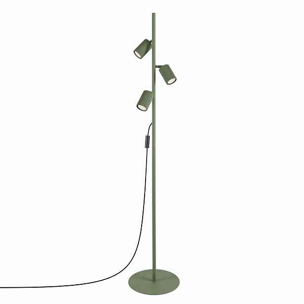 Stojací podlahová lampa loft 3 pohyblivé tuby Karbon 3 zelená olivová Sollux