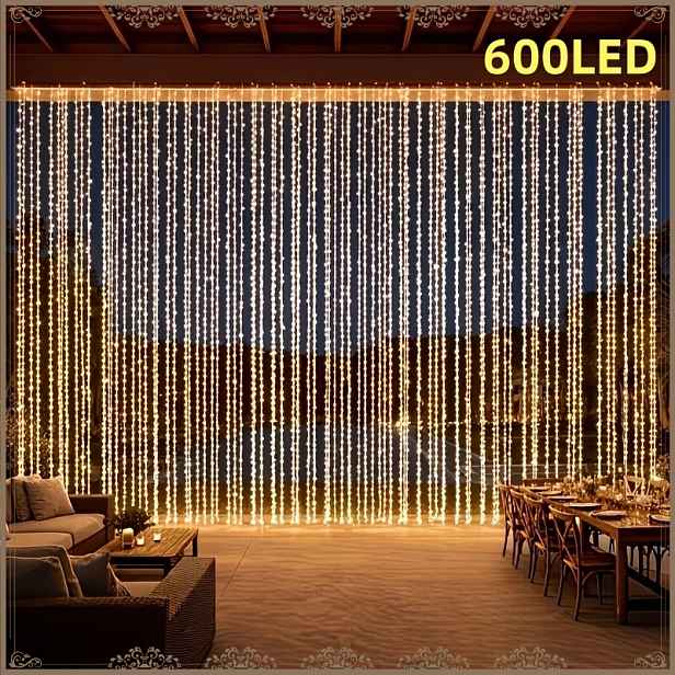 TEMU 600 LED závěsný světelný řetěz, 236.22In X 118.11In USB okenní dekorace, kouzelné osvětlení pro Vánoce, Halloween, svatby, narozeninové oslavy,