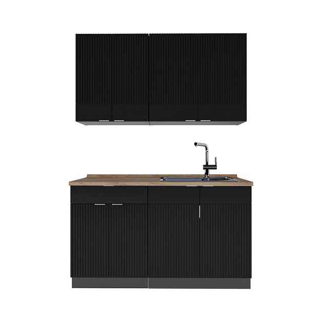 Vicco JEDNOTKOVÁ KUCHYNĚ Fame-Line Černý pruhovaný/antracitový 140 cm , PD Dub