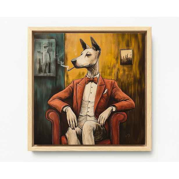 Obraz Rám Americká Krabička Grafika Pes Gentleman Sako Cigareta 60x60