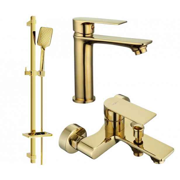 MEXEN - Mexen Royo DQ62 Set umyvadlové a vanové baterie s příslušenstvím zlata 72203DQ62-50
