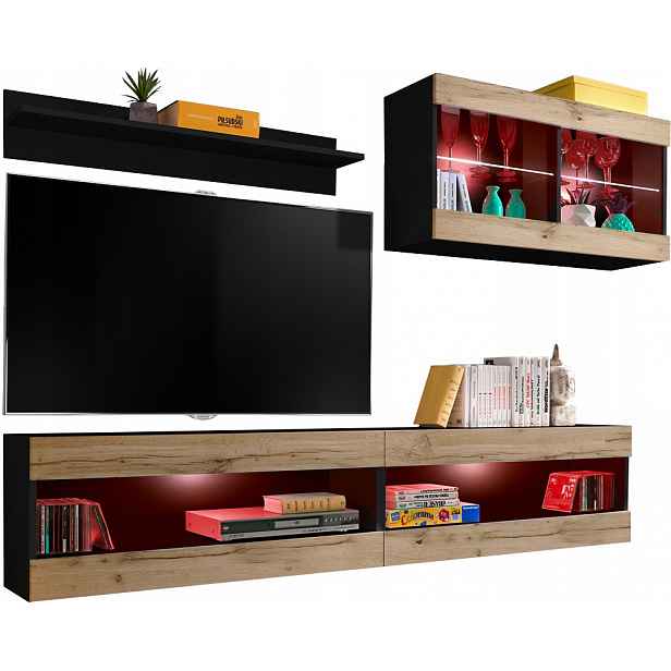 Sada Rtv nábytku Tivoli SET6 Černá/Dub Wotan, Rgb Led