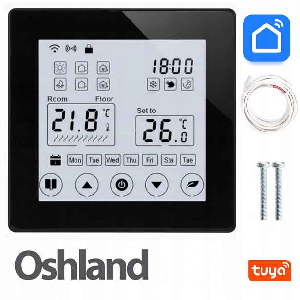 Termostat Pro Vytápění S Dotykovým Panelem LCD Wifi Tuya Smart 16A Černý