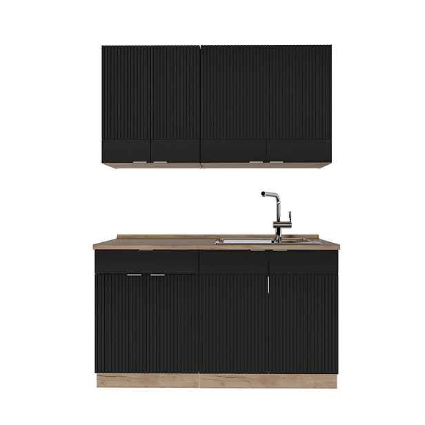 Vicco JEDNOTKOVÁ KUCHYNĚ Fame-Line Černý pruhovaný/zlatý dub 140 cm , PD Dub