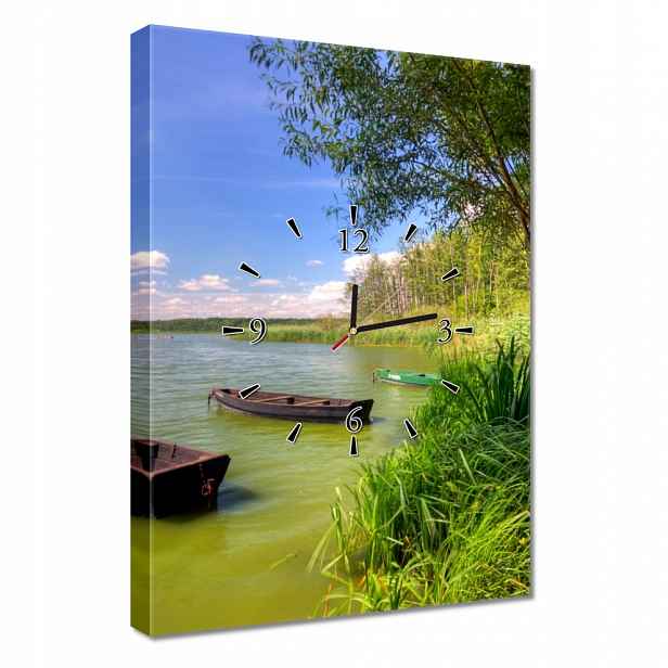 Nástěnné hodiny 40x60 Jezero Lodě Krajina