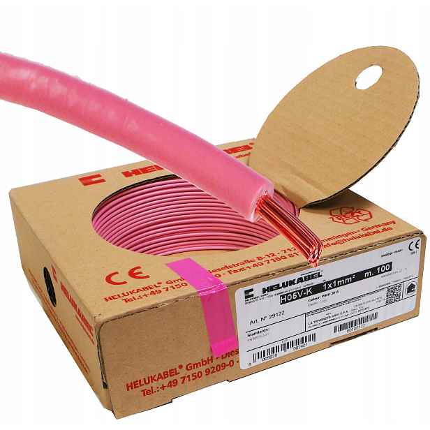 Kabel Lgy 1 mm růžový 500 V měděný 100 m