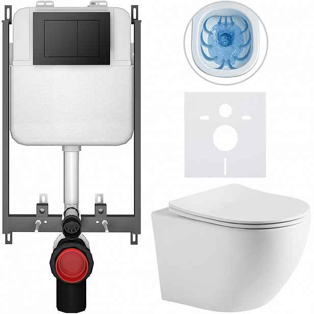 Kompletní WC set Basic/Cesso - bílá matná - WC tlačítko Maxio/Černá - pro zazdění - 49x36 cm - 8050BD86261