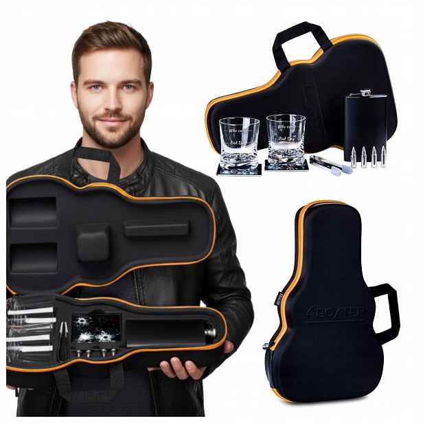 Sada na whisky Kytarový Barman Kdo se stará Vtipné Sklenice Dárek