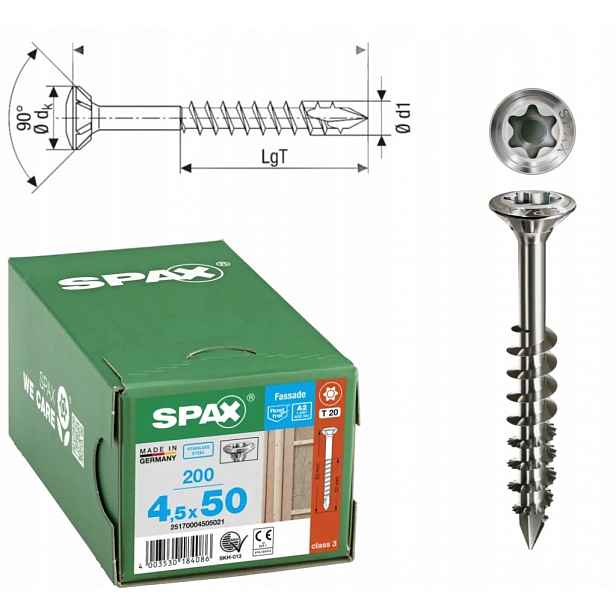 Spax nerezové vruty 4,5 x 50 mm Cut kužel část 200 ks