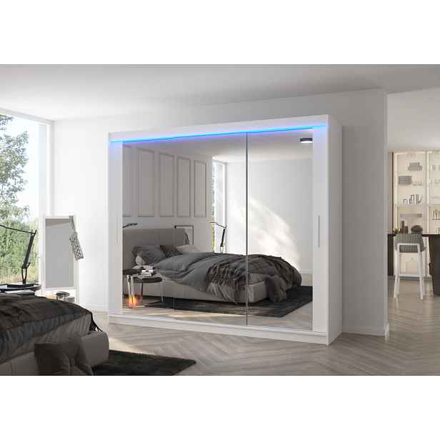 Velká zrcadlová skříň 250 cm s LED osvětlením CALRA - bílá