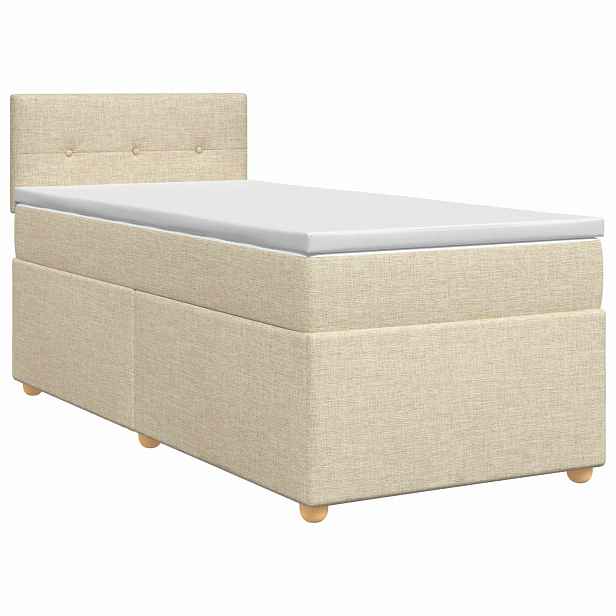 vidaXL Postel boxspring s matrací s čelo Krémová 90 x 190 cm Textil
