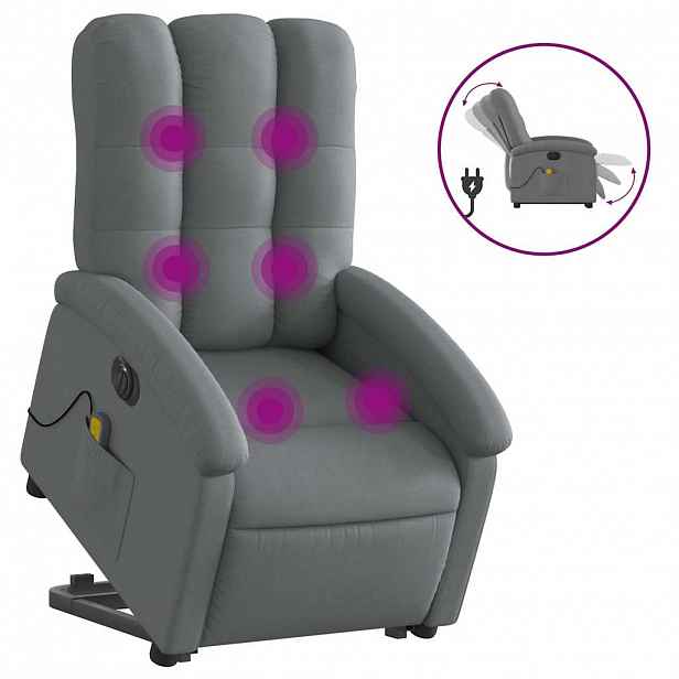 vidaXL Elektrické zvedací masážní polohovací křeslo tmavě šedé textil