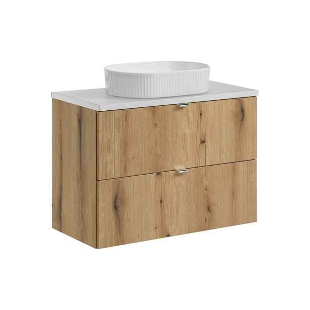 Comad Závěsná skříňka Nova Oak Beyond s deskou a umyvadlem 80 cm dub coast evoke/bílá