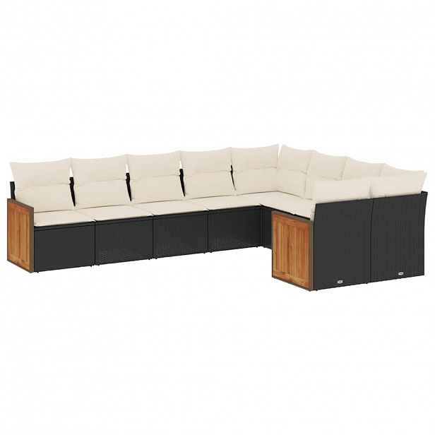vidaXL 9dílná zahradní sedací souprava s poduškami černá polyratan