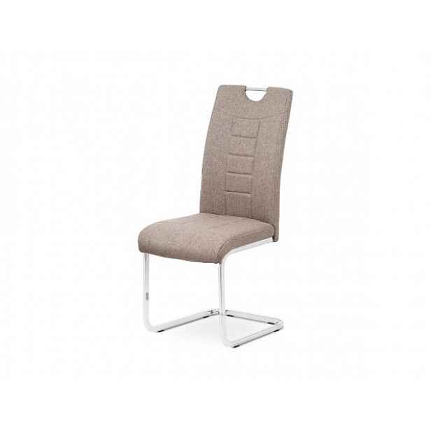 Jídelní židle, coffee látka, kovová pohupová chromovaná podnož