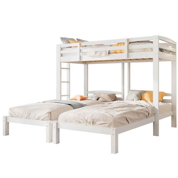 OKWISH PATROVÁ postel 90/200 cm bílá z masivního dřeva s bočním žebříkem