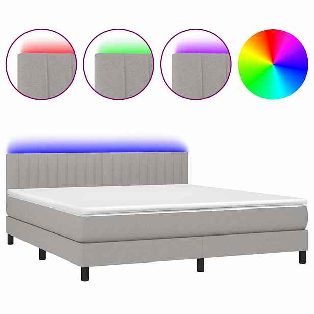 vidaXL Box spring postel s matrací a LED světle šedá 160x200 cm textil
